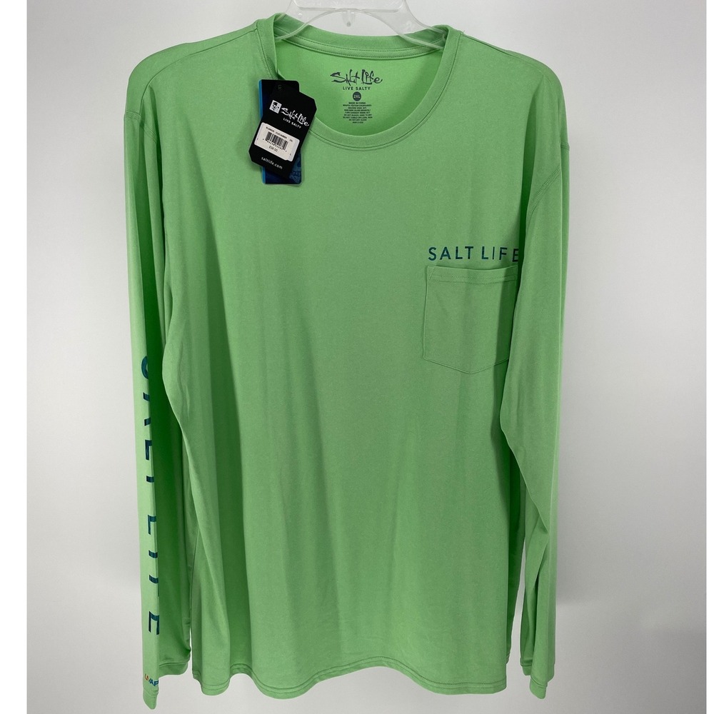 Salt Life Long Sleeve Shirt Mens 2XL Green New Performance Pocket Tee SLM6025
